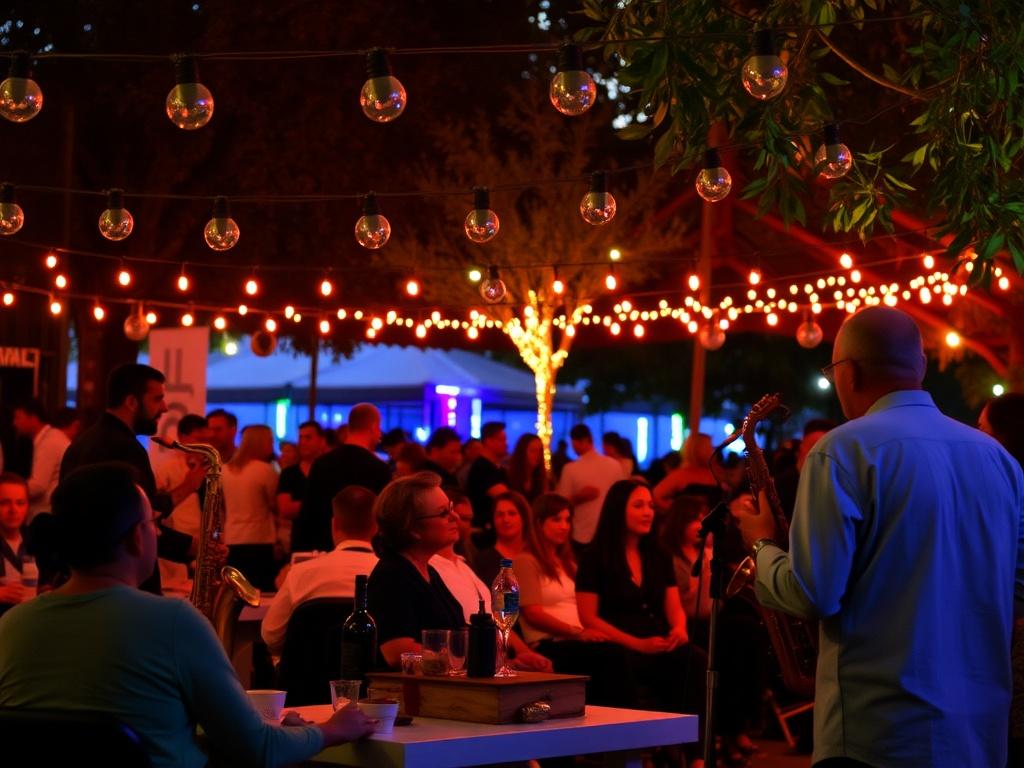 Джазовые вечера и фестивали под открытым небом. Атмосфера вечера: свет, еда и визуальная составляющая