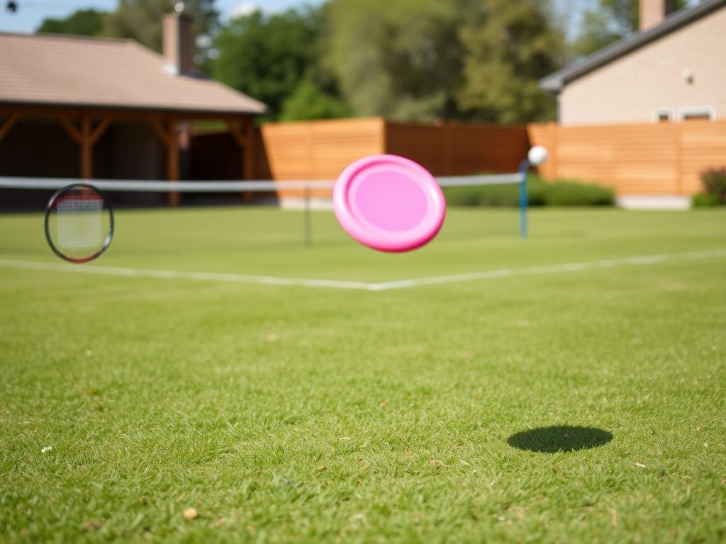 Бадминтон и фрисби на газоне. Комбинированные игры: бадминтон и фрисби вместе